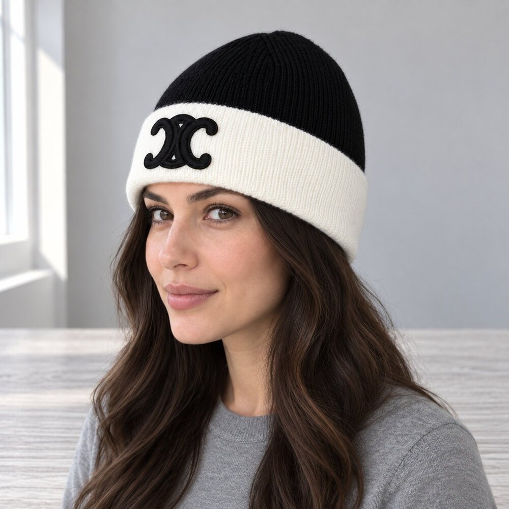 CELINE Triomphe Two Tone Knit Beanie - Picture 3 of 6